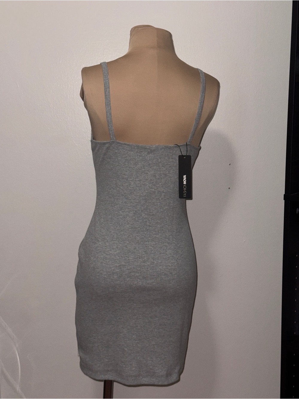 Classic Zip-Front Ribbed Slip Dress - Light Gray - Picture 3 of 3